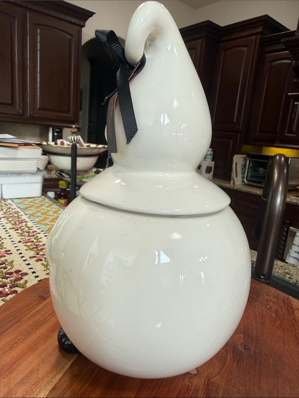 White Ceramic Snowman Cookie Jar with Black Accents - Picture 3 of 6